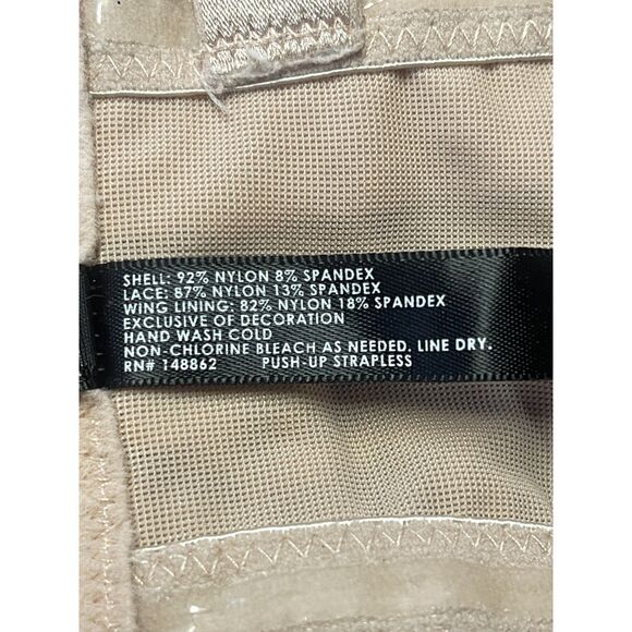 Torrid Curve Push-Up Strapless Bra- Plus Sz 42DD Beige Lace Padded Underwire Bra - Picture 12 of 13